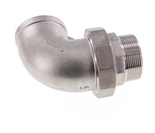 90 Grad abgewinkelter Verschraubungsanschluss 2'' Außengewinde R x Innengewinde Rp Edelstahl Flachdichtung PTFE 16bar (224.8psi)