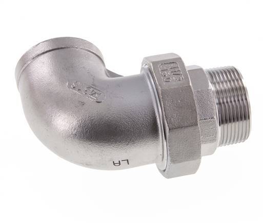 90 Grad abgewinkelter Verschraubungsanschluss 1 1/4'' Außengewinde R x Innengewinde Rp Edelstahl Flachdichtung PTFE 16bar (224.8psi)