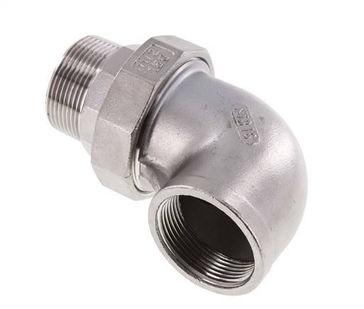 90 Grad abgewinkelter Verschraubungsanschluss 1 1/4'' Außengewinde R x Innengewinde Rp Edelstahl Flachdichtung PTFE 16bar (224.8psi)