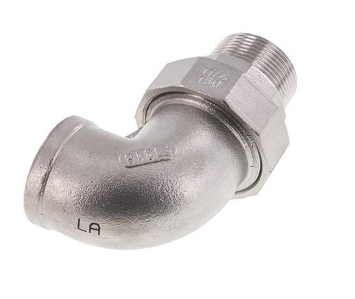 90 Grad abgewinkelter Verschraubungsstutzen 1 1/2'' Außengewinde R x Innengewinde Rp Edelstahl Flachdichtung PTFE 16bar (224.8psi)