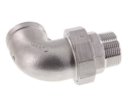 90 Grad abgewinkelter Verschraubungsstutzen 1 1/2'' Außengewinde R x Innengewinde Rp Edelstahl Flachdichtung PTFE 16bar (224.8psi)