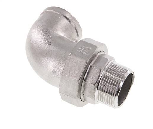 90 Grad abgewinkelter Verschraubungsstutzen 1 1/2'' Außengewinde R x Innengewinde Rp Edelstahl Flachdichtung PTFE 16bar (224.8psi)
