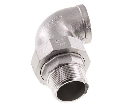 90 Grad abgewinkelter Verschraubungsstutzen 1 1/2'' Außengewinde R x Innengewinde Rp Edelstahl Flachdichtung PTFE 16bar (224.8psi)