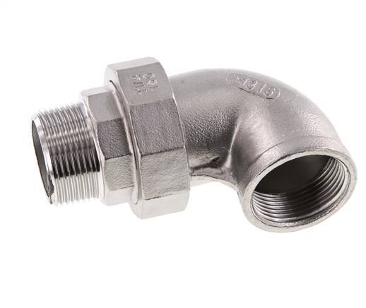 90 Grad abgewinkelter Verschraubungsstutzen 1 1/2'' Außengewinde R x Innengewinde Rp Edelstahl Flachdichtung PTFE 16bar (224.8psi)