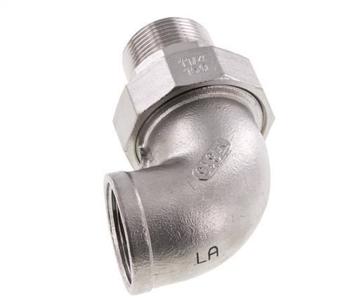 90 Grad abgewinkelter Verschraubungsstutzen 1 1/2'' Außengewinde R x Innengewinde Rp Edelstahl Flachdichtung PTFE 16bar (224.8psi)