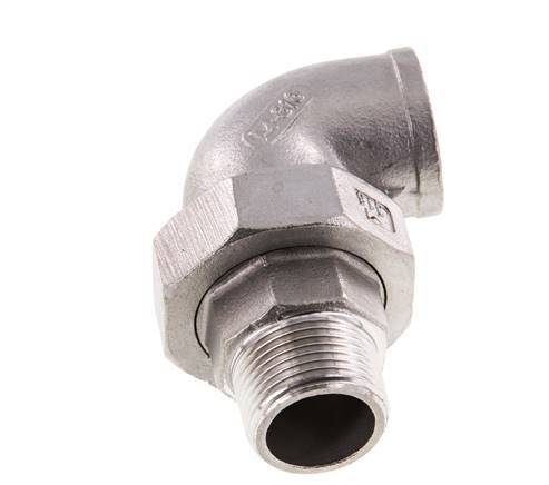 90 Grad abgewinkelter Verschraubungsstutzen 3/4'' Außengewinde R x Innengewinde Rp Edelstahl Flachdichtung PTFE 16bar (224.8psi)