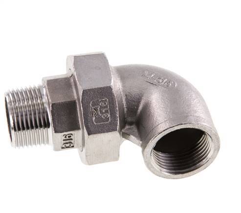 90 Grad abgewinkelter Verschraubungsstutzen 3/4'' Außengewinde R x Innengewinde Rp Edelstahl Flachdichtung PTFE 16bar (224.8psi)