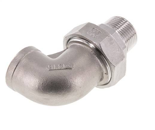 90 Grad abgewinkelter Verschraubungsanschluss 1'' Außengewinde R x Innengewinde Rp Edelstahl Flachdichtung PTFE 16bar (224.8psi)