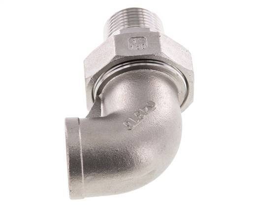 90 Grad abgewinkelter Verschraubungsanschluss 1'' Außengewinde R x Innengewinde Rp Edelstahl Flachdichtung PTFE 16bar (224.8psi)