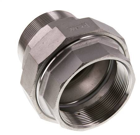 Rp 2 1/2'' x R 2 1/2'' F/M Edelstahl Doppelnippel 3-teilig mit Flachdichtung 16 bar
