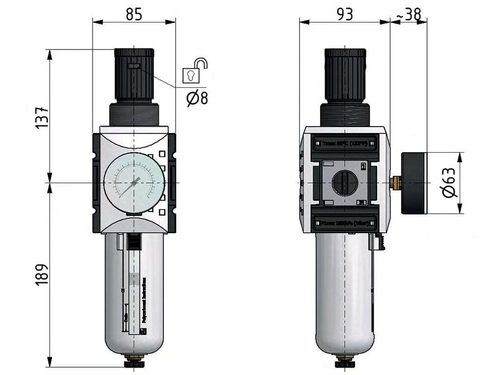 Filter-Regler G1'' 13000l/min 0,5-8,0bar/7-116psi Futura 4