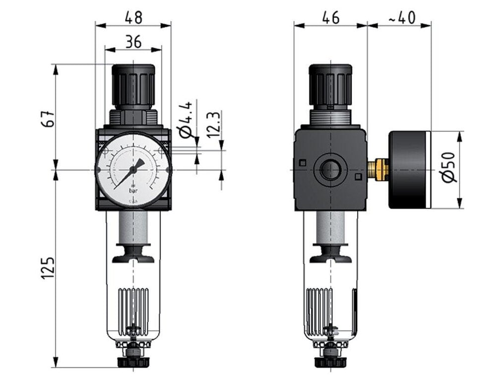 Filterregler G3/8'' 1600l/min 0.2-6.0bar/3-87psi Auto (Geschlossen ohne Druck) Polycarbonat Multifix 1