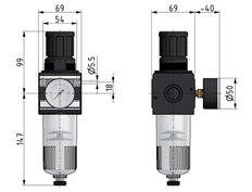 Filterregler G3/4'' 6700l/min 0.5-16.0bar/7-232psi Auto Schutzkäfig Polycarbonat Multifix 2