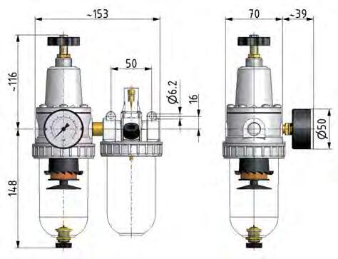 FRL 2-Teilig G1/2'' 800l/min 0.5-10.0bar/7-145psi Halbautomatisch Polycarbonat Standard 2